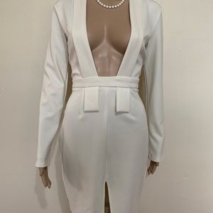 Off white dress with plunge neckline